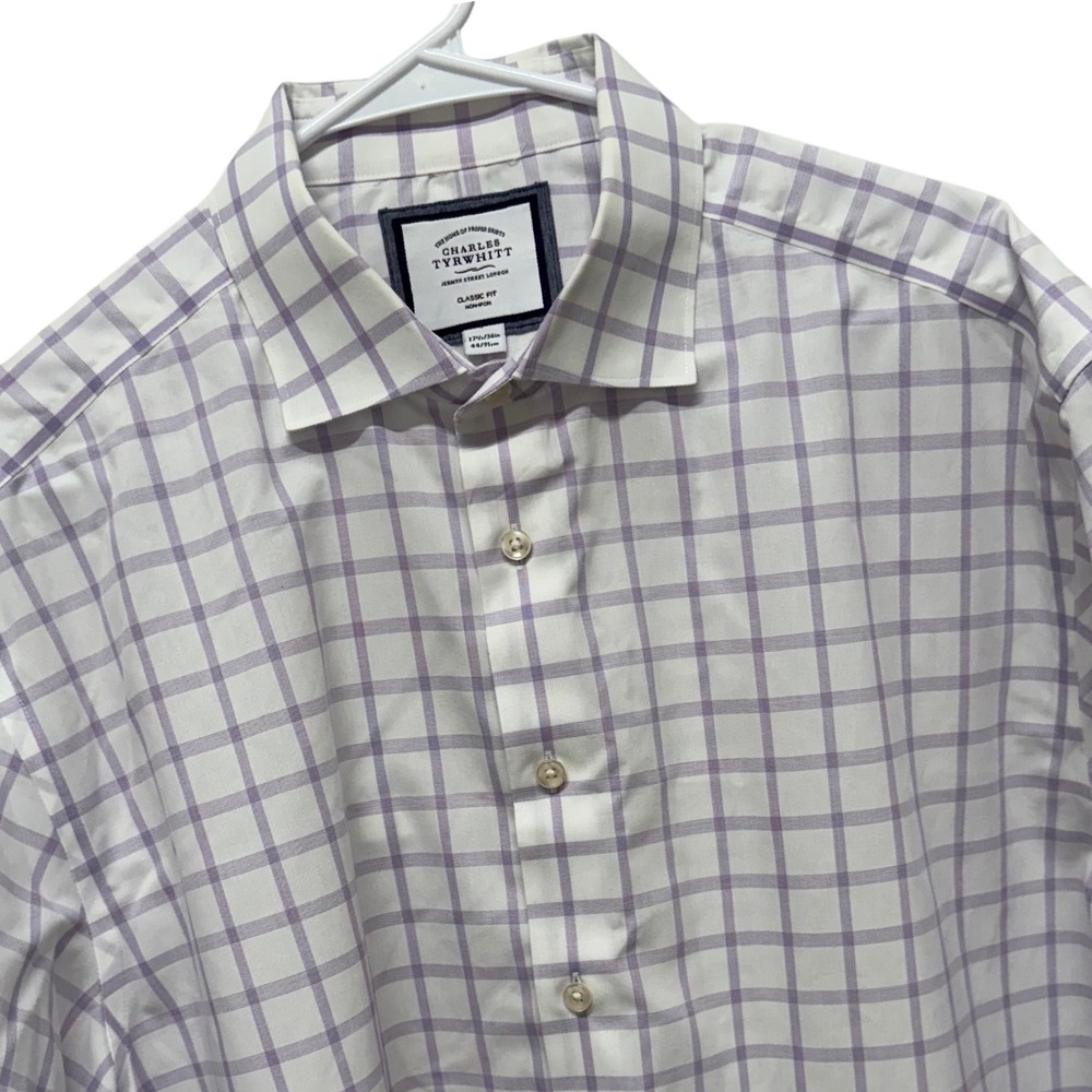 Charles Tyrwhitt Mens‎ Classic Fit Non-Iron Cotton Dress Shirt Purple Check 17.5